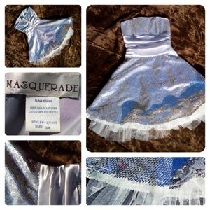 Silver sequened short strapless party/prom dress